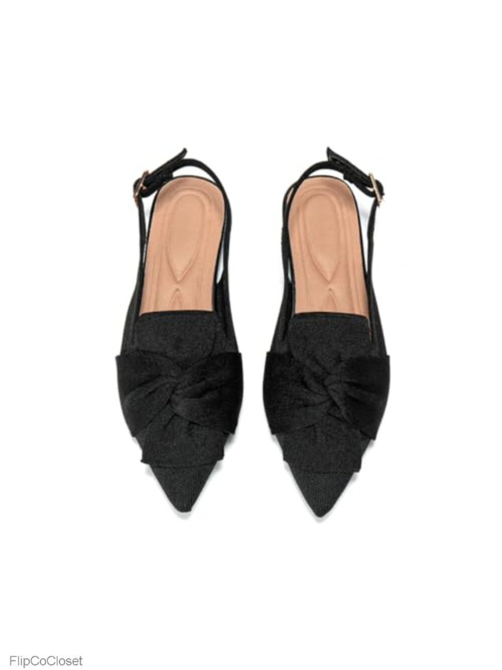 Women's Knit Pointed Toe Flats Buckle Ankle Strap Slingback Shoe